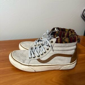 Vans Women Sk8-Hi Mte Grey/Brown Lace Up Sneaker Shoe‎ Leather Hi Top Scotchgard